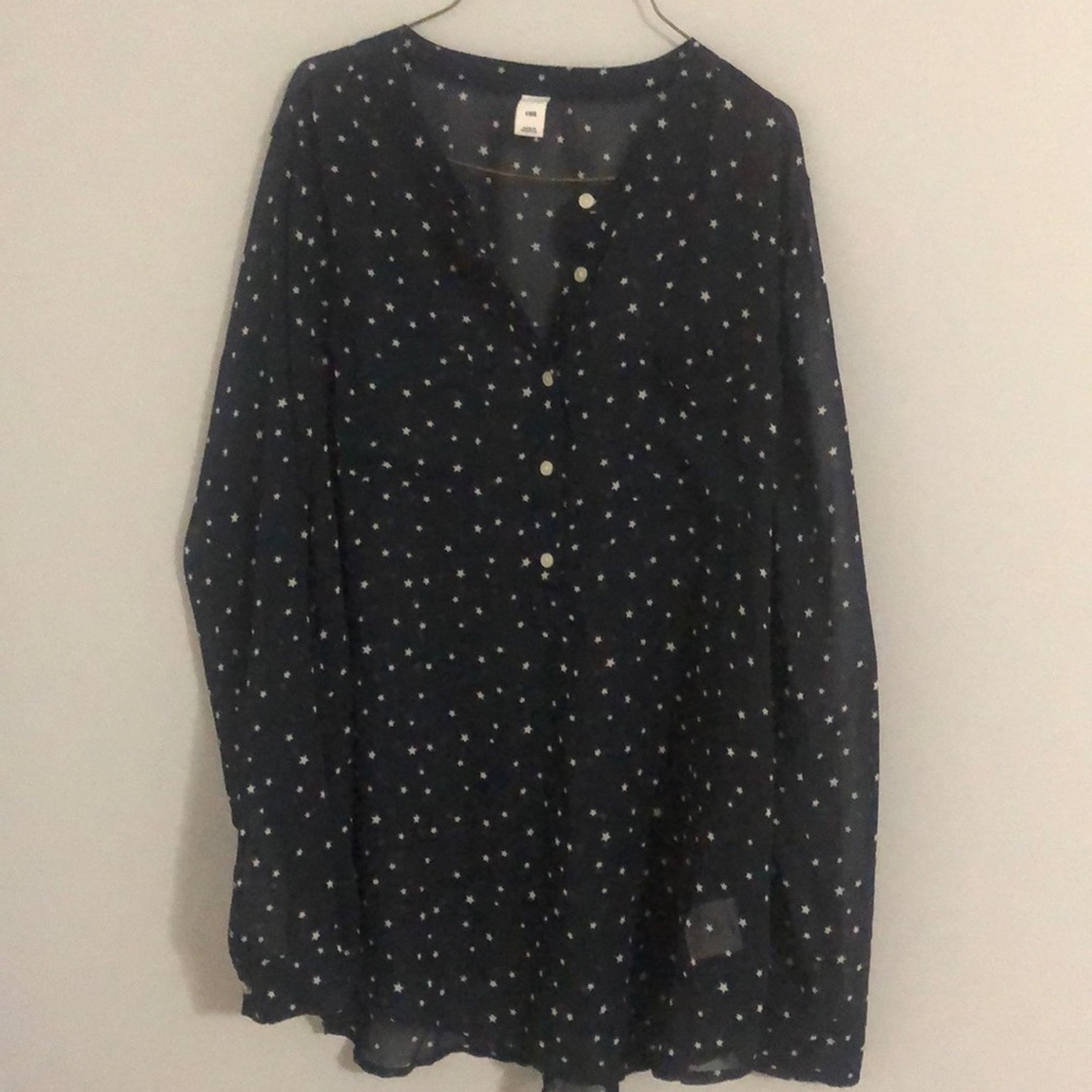 Old Navy blue star sheer blouse, size L